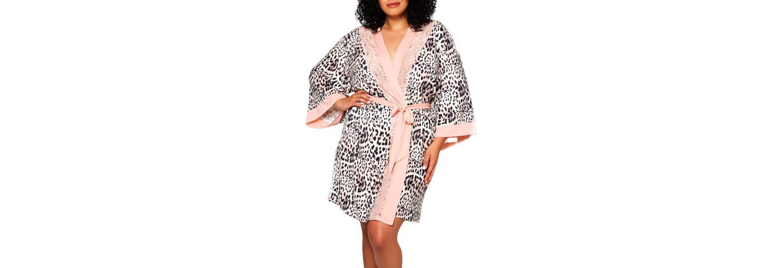 Plus Size Katie Soft Printed Robe with Lace Trims
