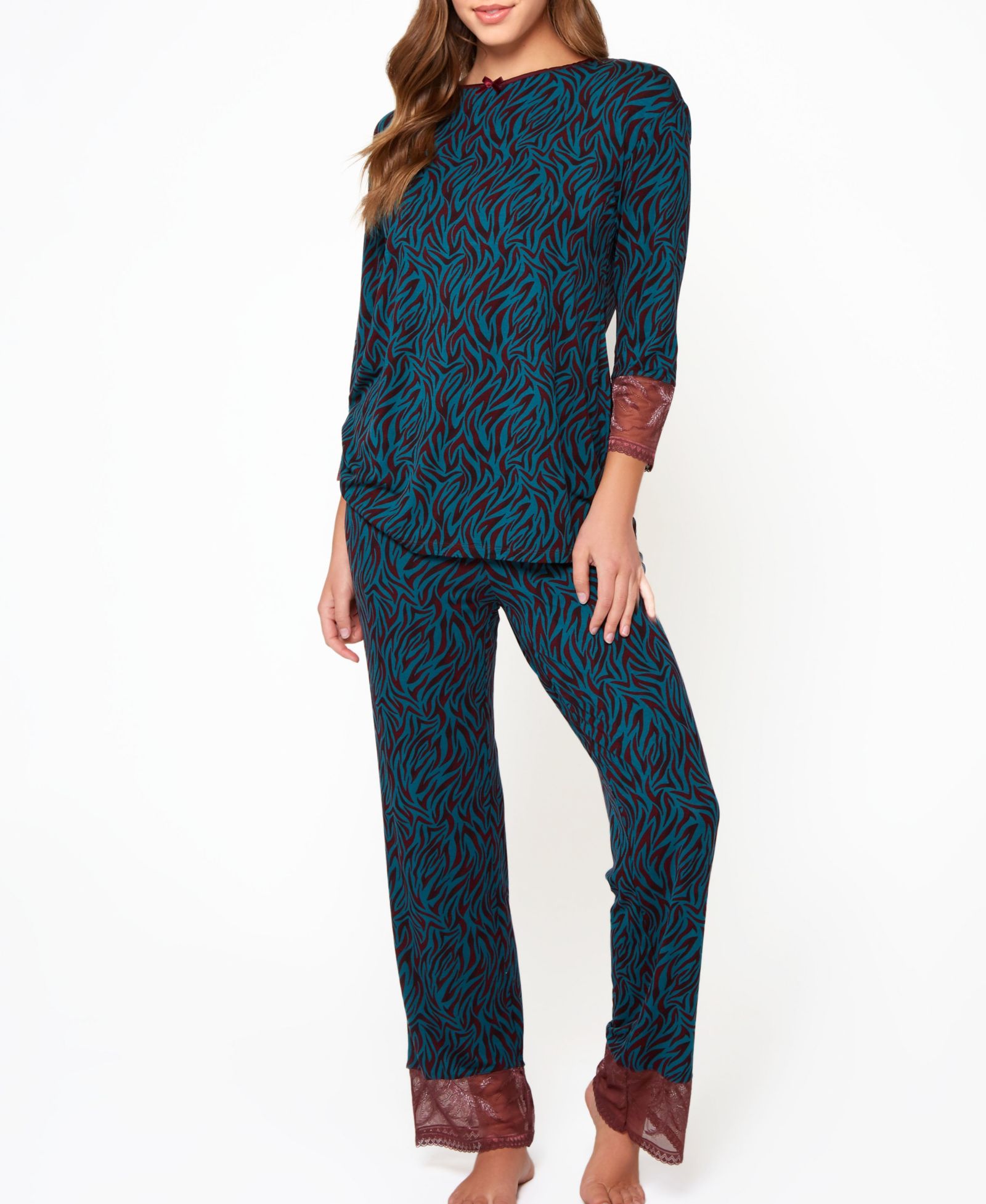 Женский комплект из 2 предметов iCollection Zebra Patterned Pajama Set с глубоким V-образным вырезом на спине и кружевом