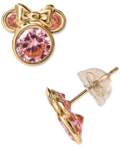 Серьги-гвоздики Disney Minnie Mouse с розовым кубическим цирконием в 14k Gold
