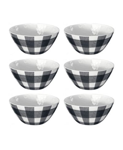 Abode Homewares Vintage-Like Black Buffalo Check Melamine Bowls, Set of 6
