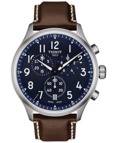 Мужские швейцарские часы Tissot Chronograph XL Vintage Brown Leather Strap 45mm