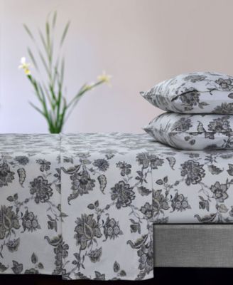 Tribeca Living Ayana Floral Flannel Extra Deep Pocket 4 Piece Sheet Set, California King