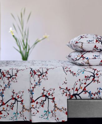 Tribeca Living Emilia Tree Flannel Extra Deep Pocket 4 Piece Sheet Set, California King