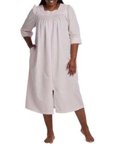 Miss Elaine Plus Size Long Zipper Seersucker Robe