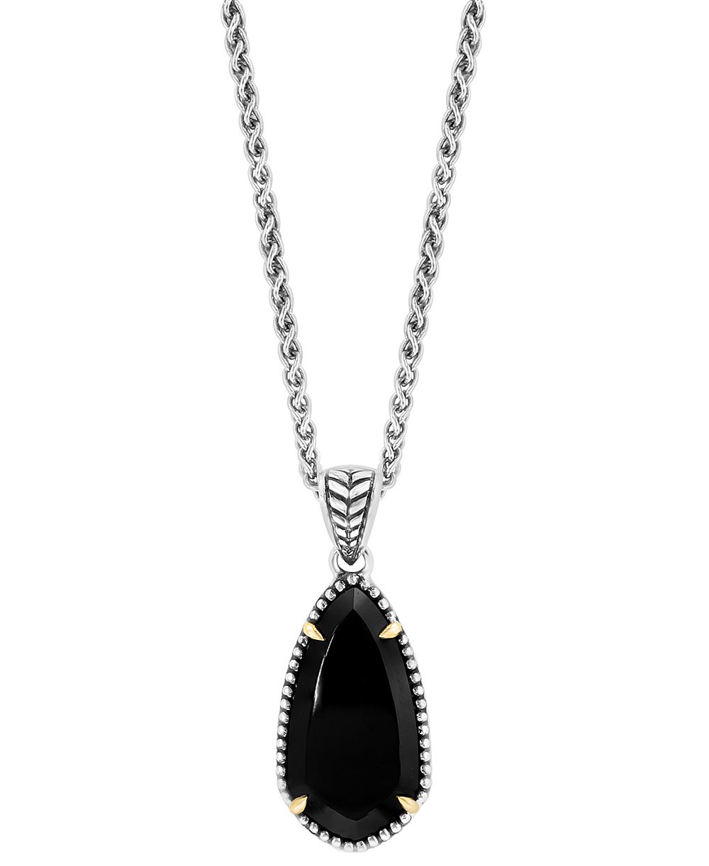 EFFY® Подвеска Onyx Elongated Teardrop 18" в серебре Sterling Silver и 18k Gold
