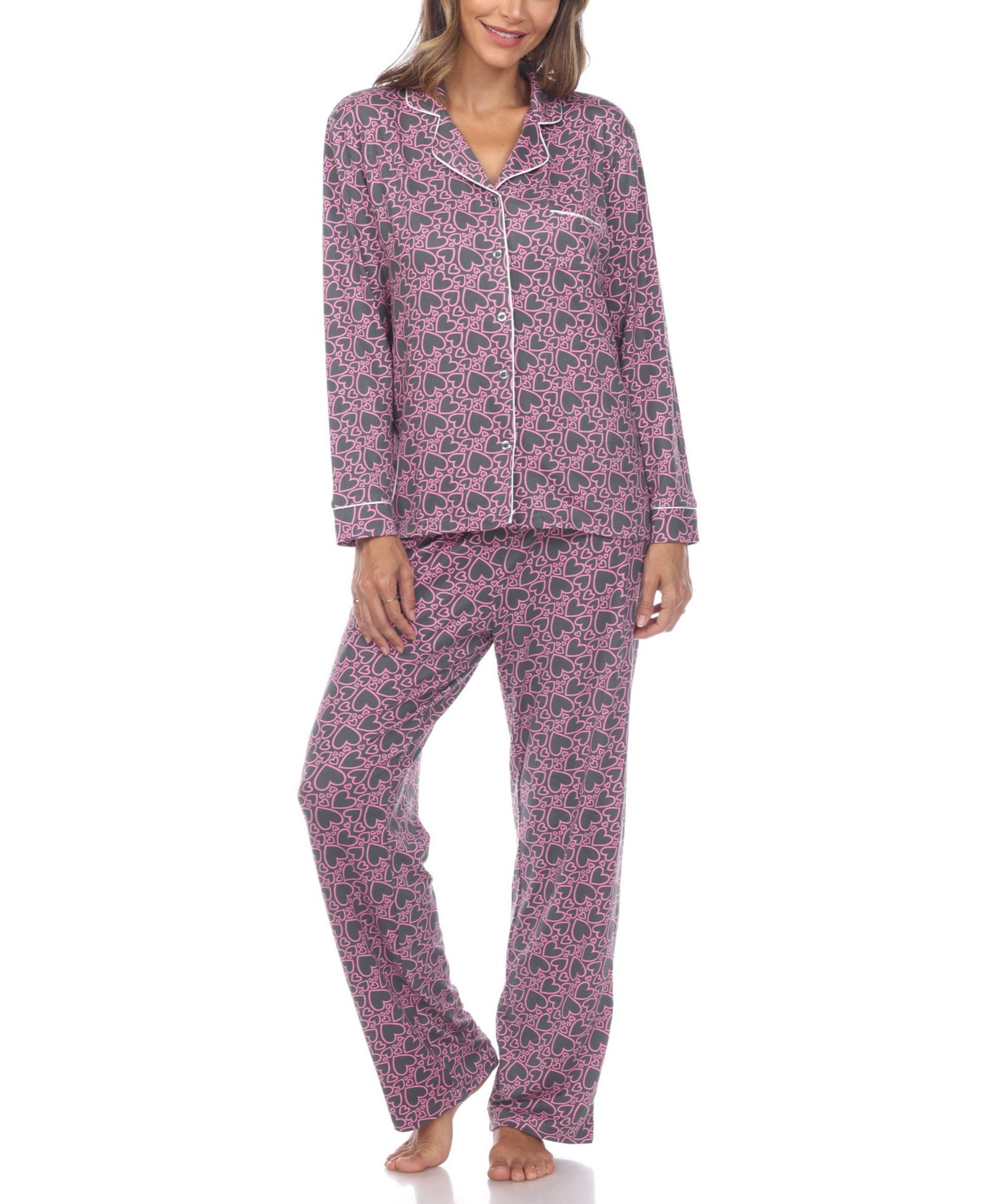 Женский комплект пижам White Mark 2 Piece Long Sleeve Heart Print