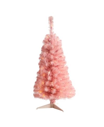 Pink Artificial Christmas Tree with 50 LED Lights and 118 Bendable Branches, 3'
