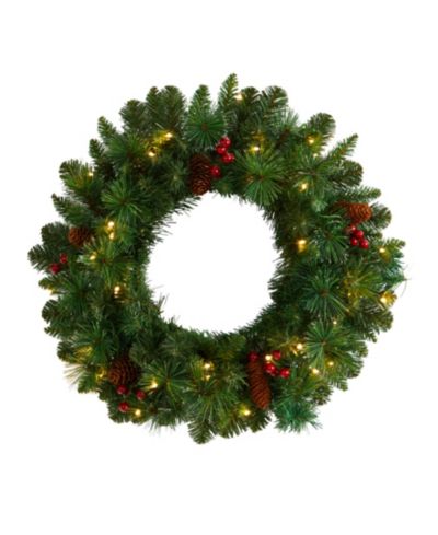 Искусственный рождественский венок Frosted Pine с шишками, ягодами и 35 LED Lights, 20"