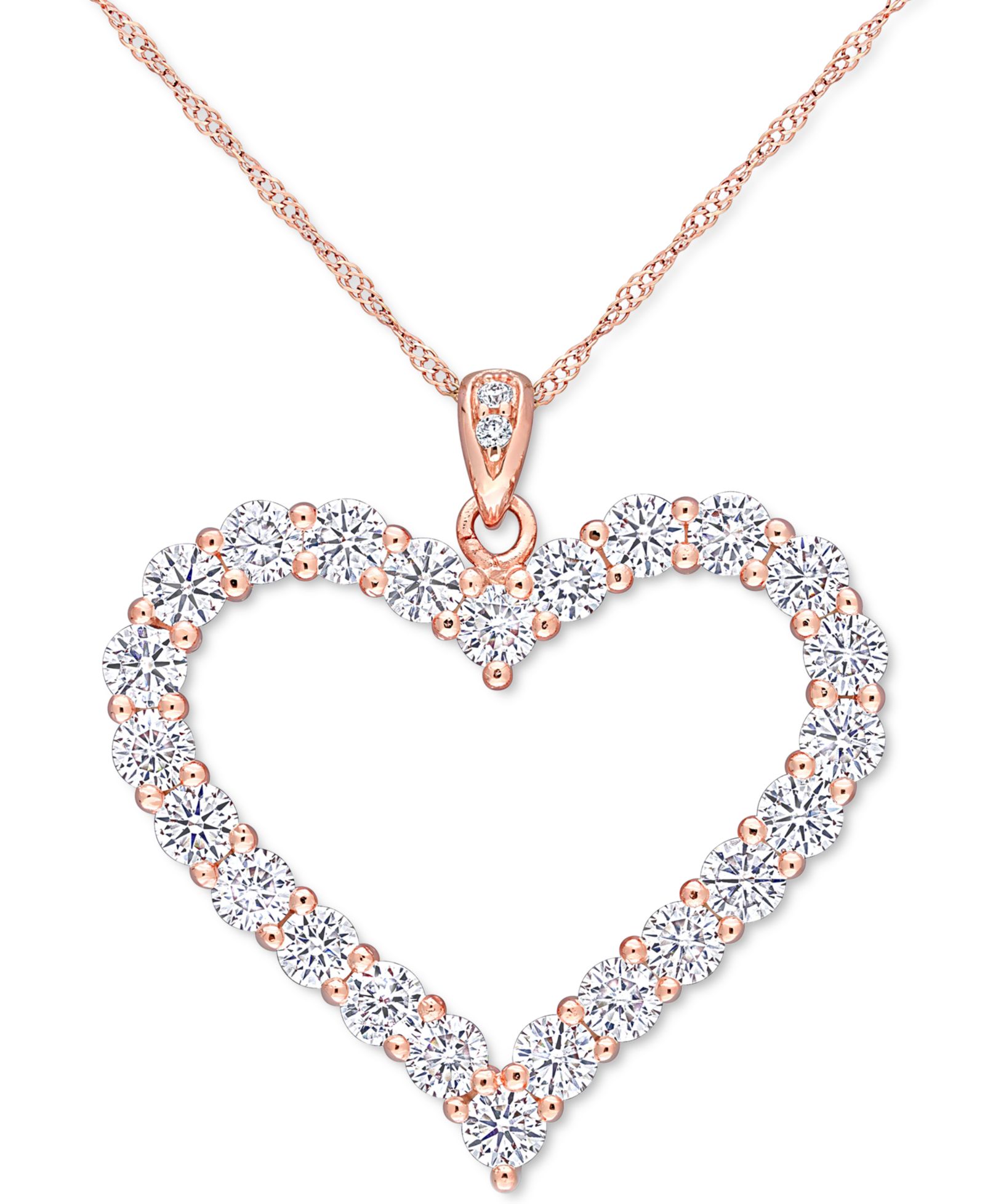 Подвеска-кулон в форме сердца с выращенным муассанитом 18" (2-2/5 ct. t.w.) из стерлингового серебра с напылением 18k Rose Gold
