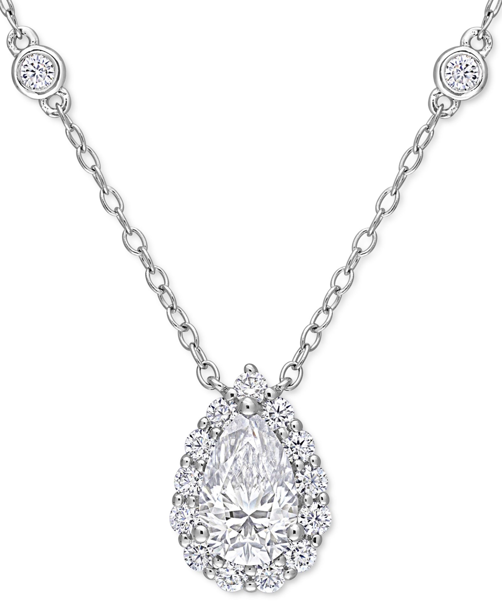 Ожерелье-подвеска Lab-Grown Moissanite Teardrop Halo 18" in Sterling Silver