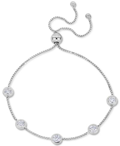 Lab-Created Moissanite Bezel Station Bolo Bracelet (1-1/4 ct. t.w.) in Sterling Silver