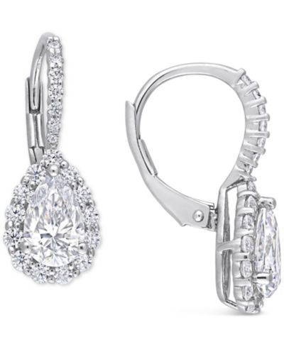 Серьги-подвески с лабораторным муассанитом Teardrop Halo Leverback (2-5/8 ct. t.w.) из стерлингового серебра