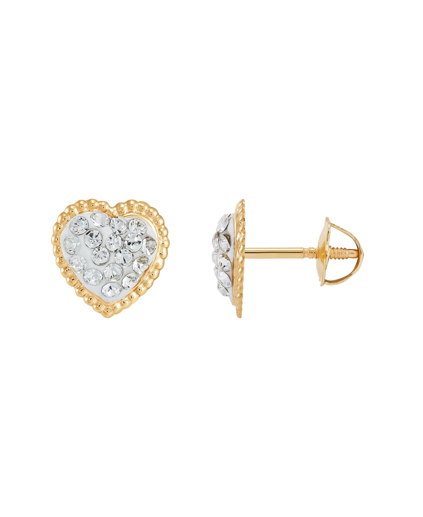 Детские серьги-гвоздики с кристальным сердцем, 14k Gold
