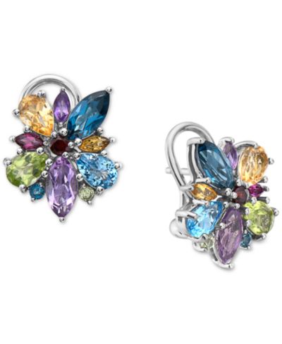 EFFY® серьги-гвоздики с многоцветными камнями в цветочном стиле, Sterling Silver