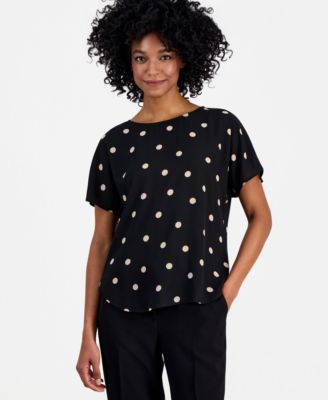 Женский топ Anne Klein Printed Boat Neck с коротким рукавом