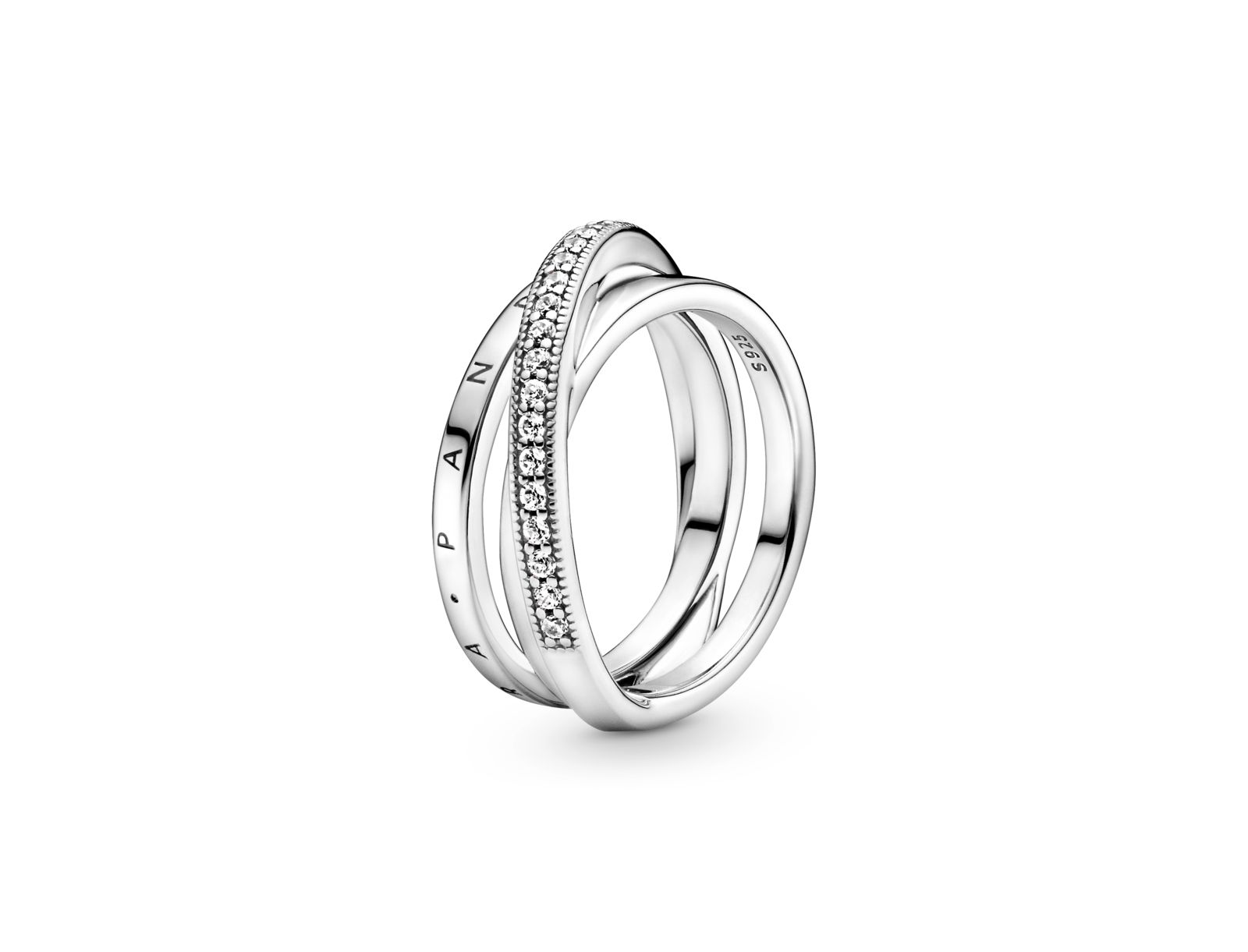Кольцо Pandora Cubic Zirconia Signature Crossover Pave Triple Band
