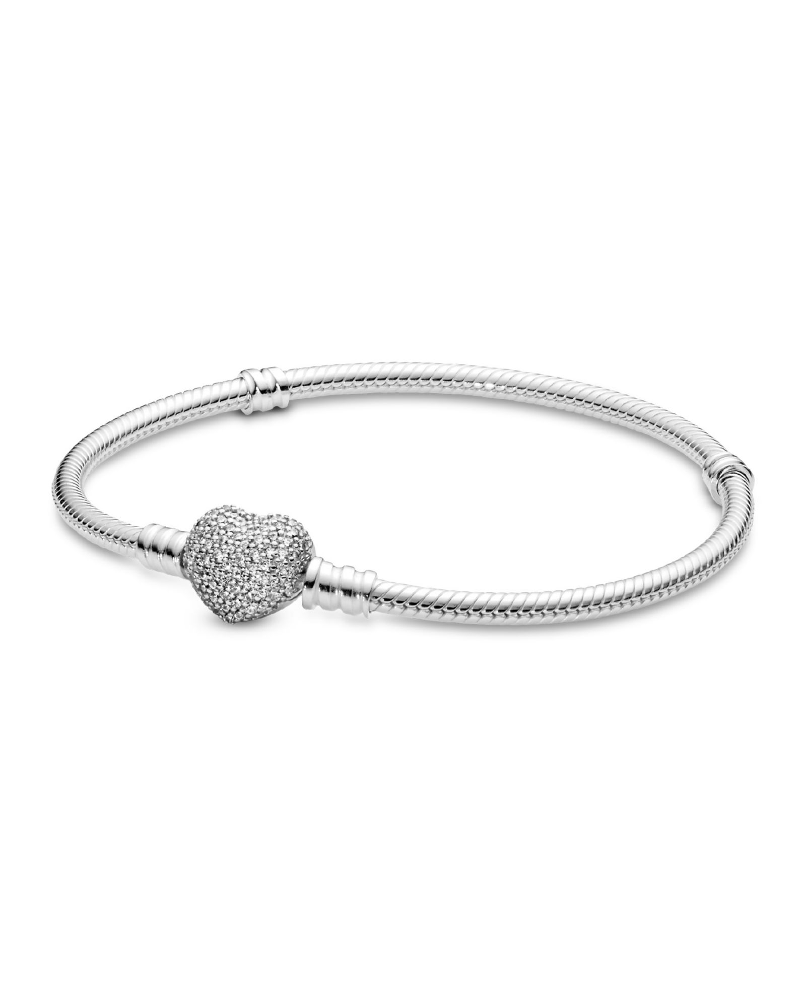 Браслет Pandora Moments Cubic Zirconia Pave Heart Clasp Snake Chain