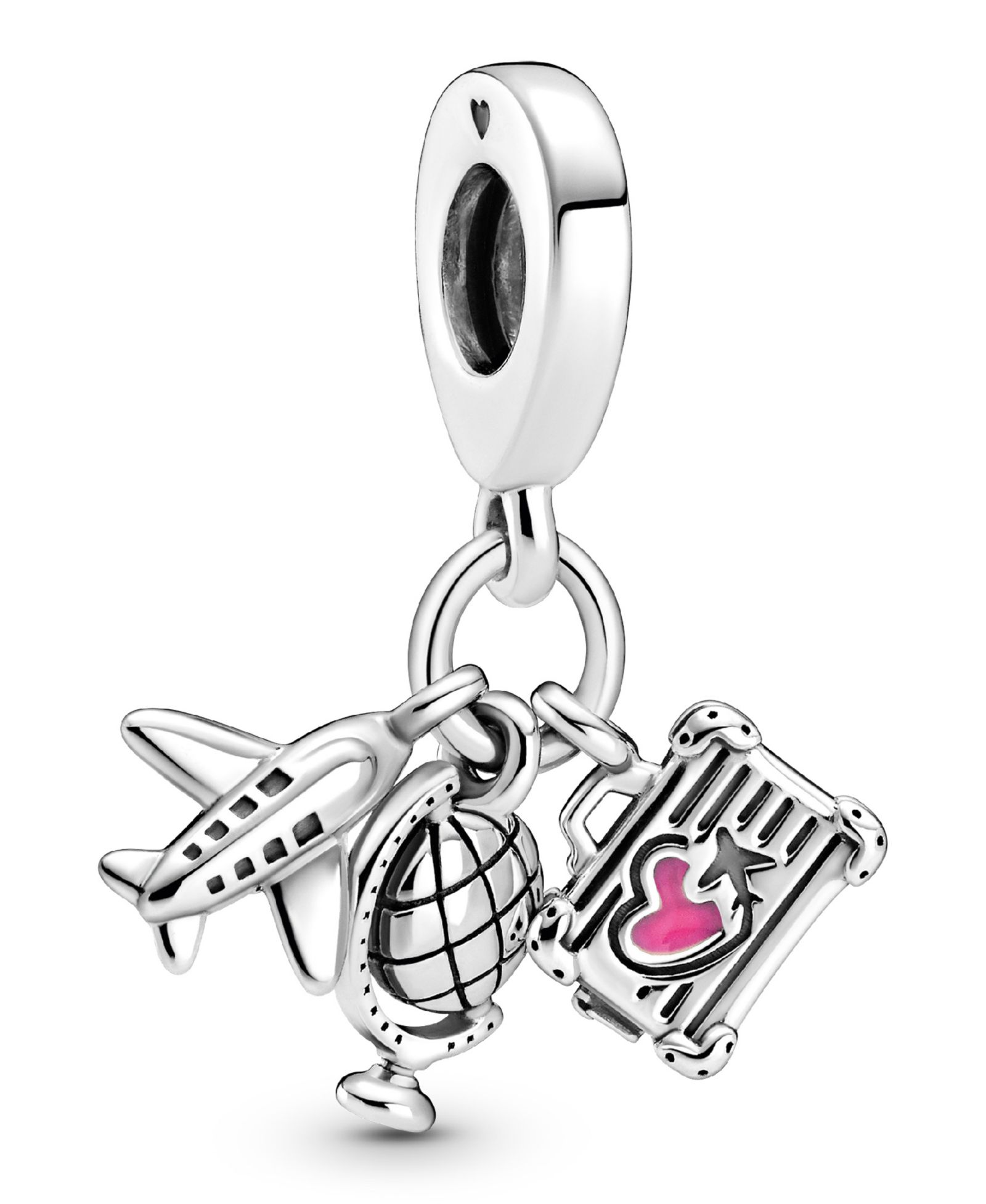 Подвеска-шарм Pandora Sterling Silver Airplane, Globe Suitcase