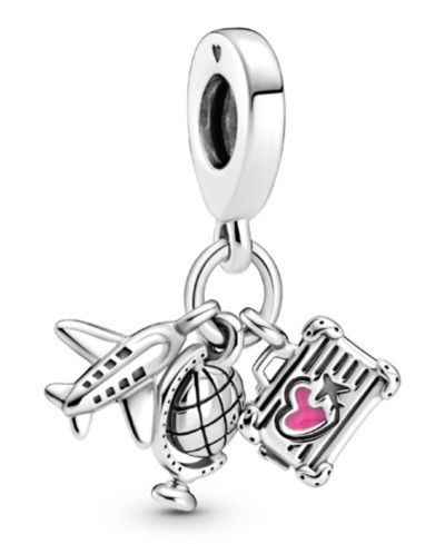 Подвеска-шарм Pandora Sterling Silver Airplane, Globe Suitcase