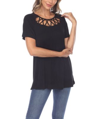 Женский топ White Mark Crisscross Cutout Short Sleeve