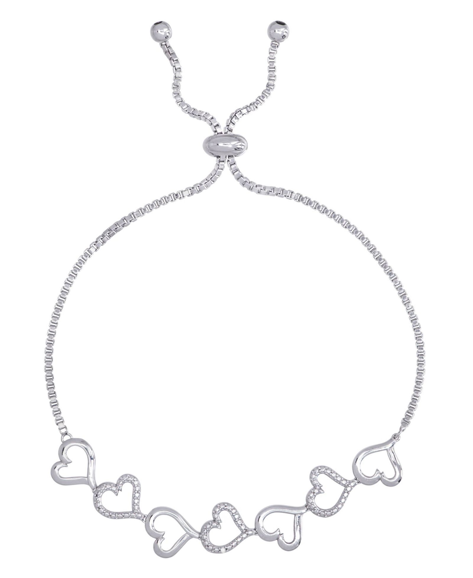 Diamond Accent Open Heart Link Adjustable Bolo Bracelet