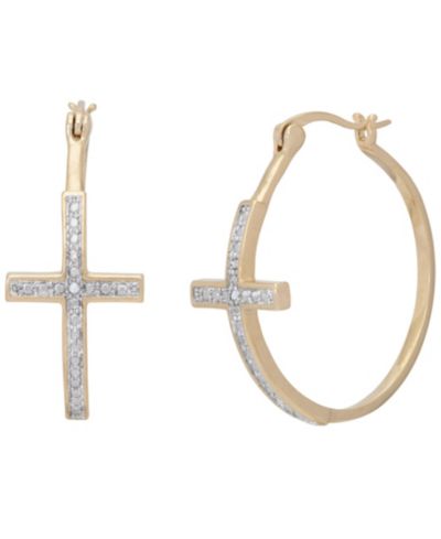 Серьги-кольца Macy's Diamond Accent Large Cross Hoop