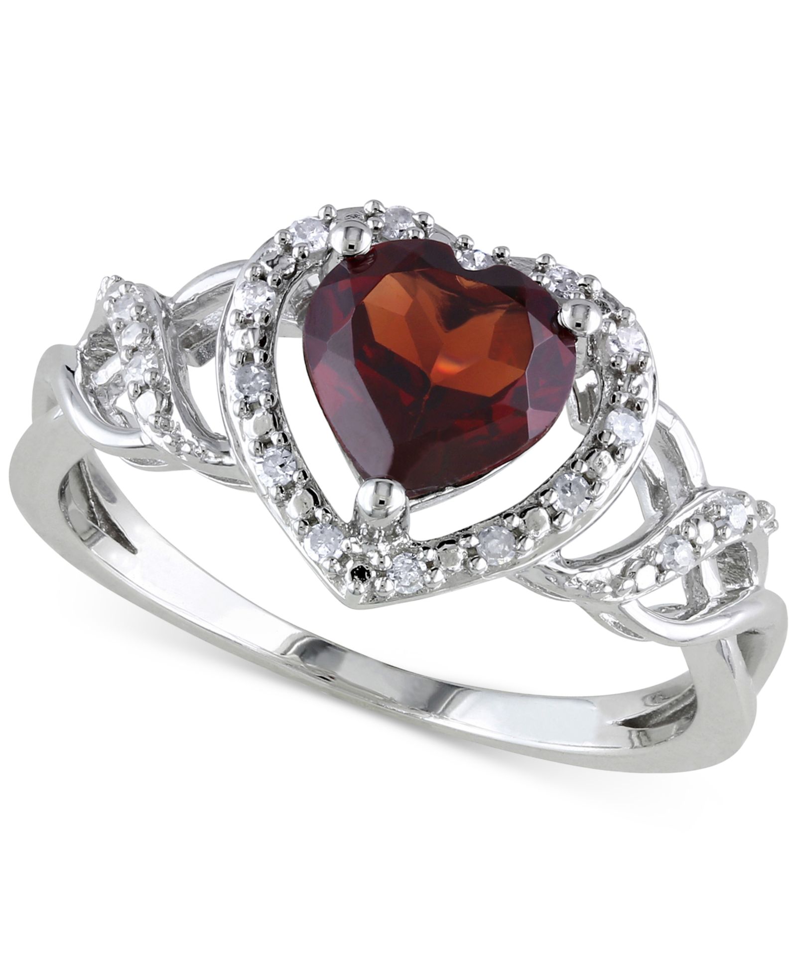 Кольцо с Rhodolite Garnet (1-3/8 ct. t.w.) & Diamond (1/10 ct. t.w.) Heart в Sterling Silver