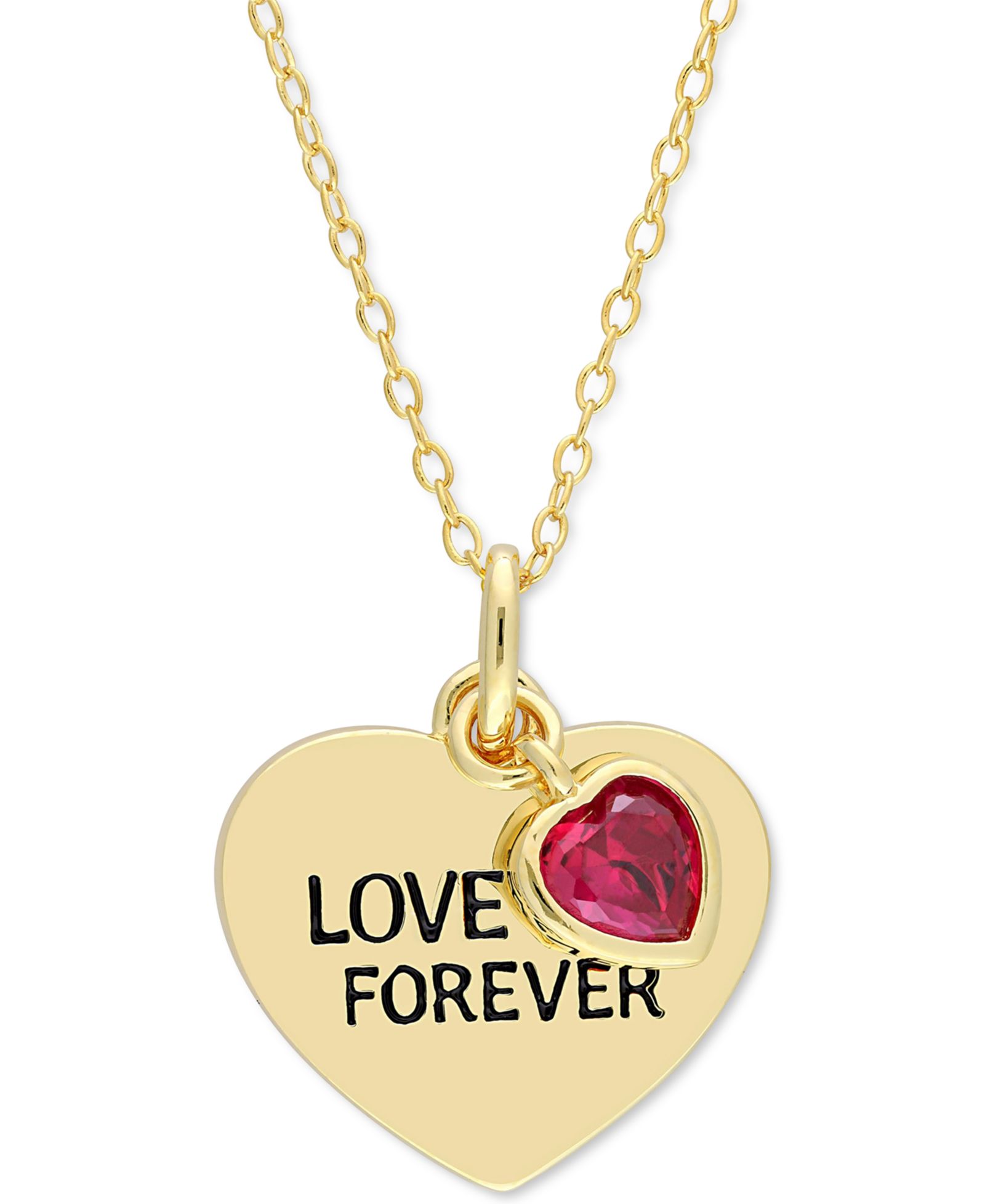 Подвеска-кулон Love Forever с рубином и сердцем, 18" в позолоченном стерлинговом серебре