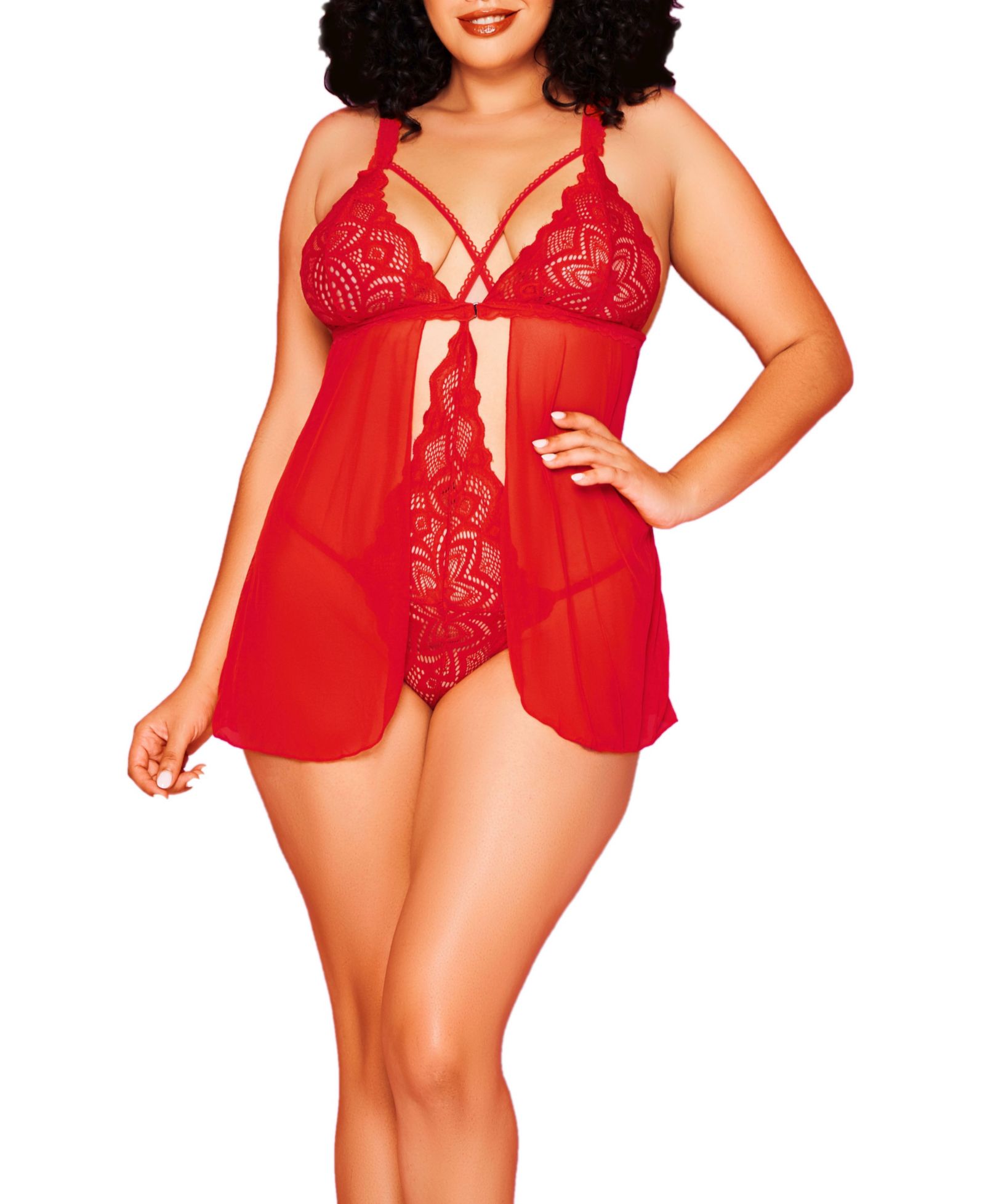 Babydoll Hauty Stella Plus Size Galloon Lace and Mesh Soft Cup с боди