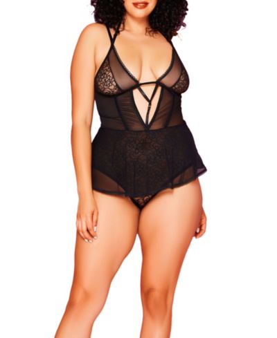 Kendal Plus Size 1 Piece Mesh Chemise Style Teddy