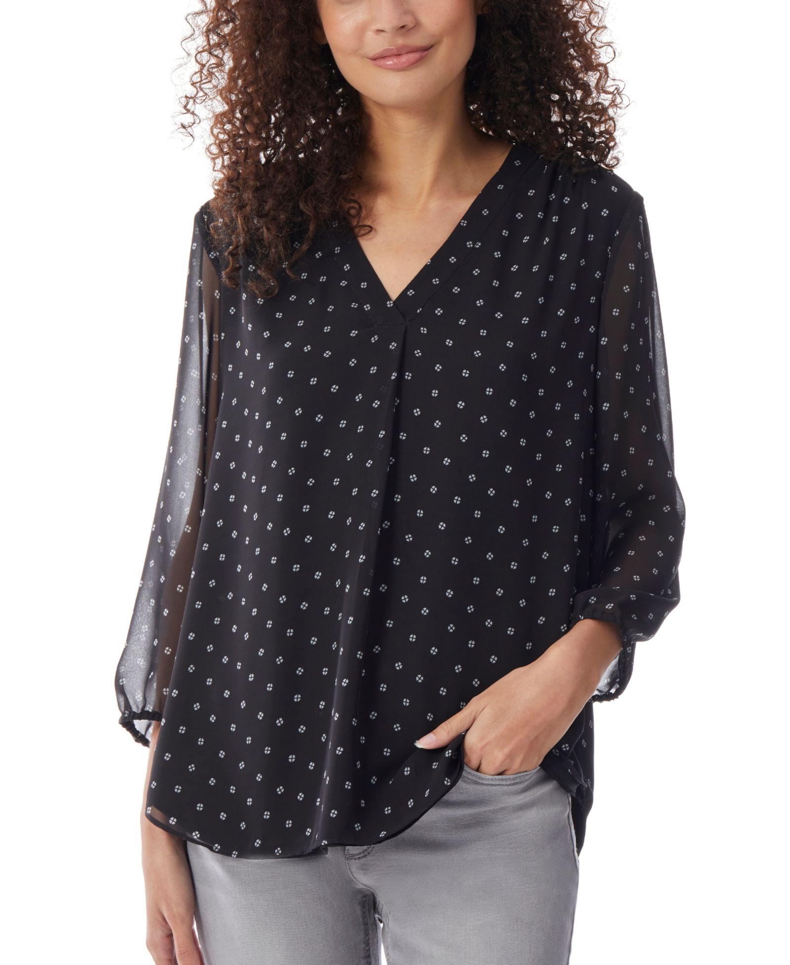 Женская туника Jones New York V-Neck Pleat Front 3/4-Sleeve