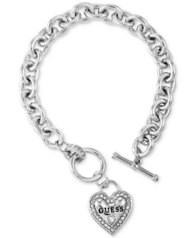 GUESS Браслет с сердечком и логотипом Pavé Silver-Tone
