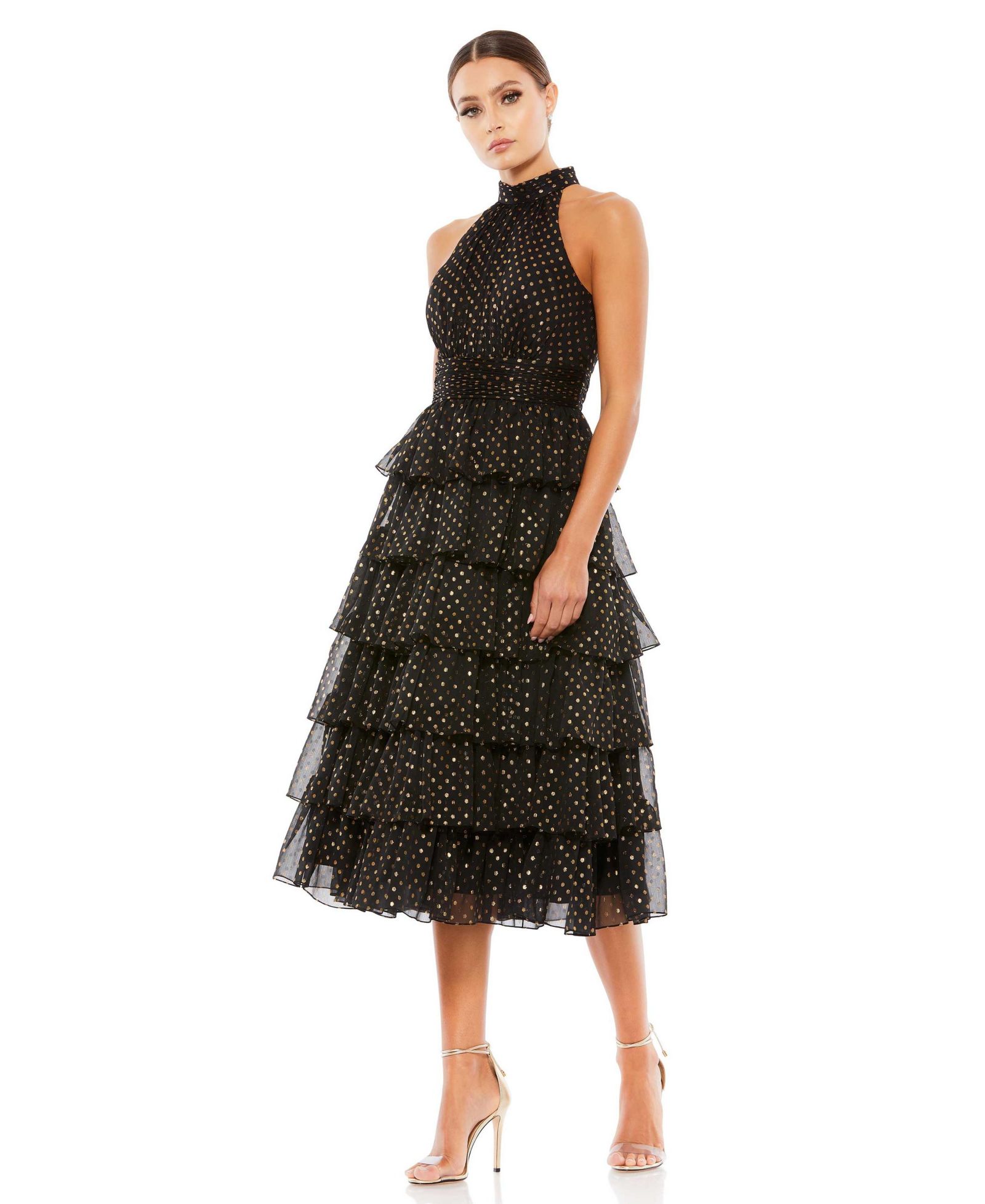 Женское коктейльное платье Mac Duggal Layered Polka Dot Halter