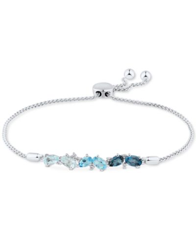 Blue Topaz (1-5/8 ct. t.w.) & White Topaz (1/20 ct. t.w.) Bolo Bracelet in Sterling Silver