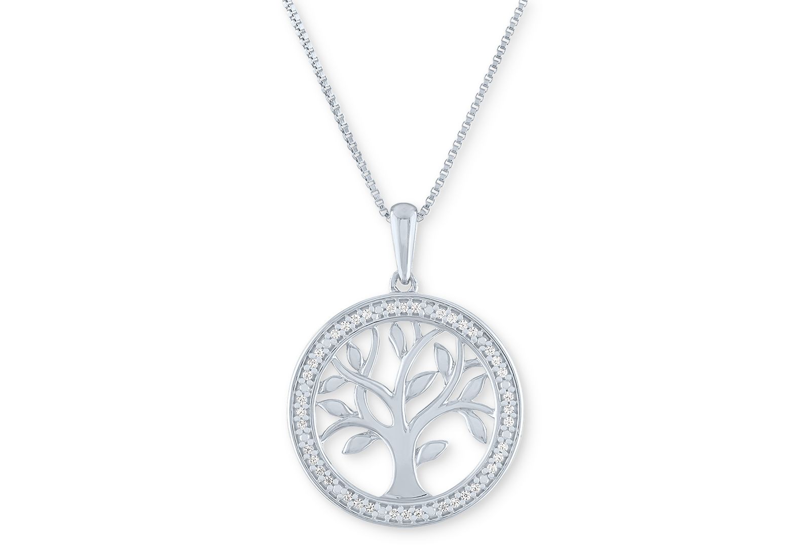 Diamond Tree 18" Pendant Necklace (1/10 ct. t.w.) in Sterling Silver or 14k Gold-Plated Sterling Silver