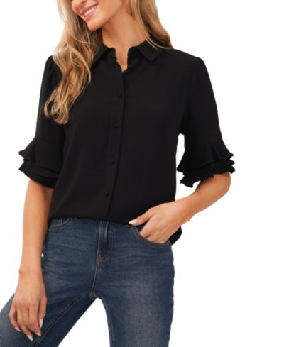 CeCe Women's Button-Front Ruffled 3/4-Sleeve  Blouse