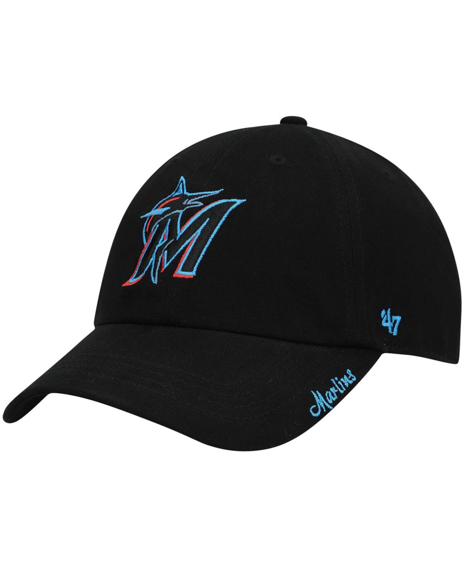 Женская черная кепка '47 Brand Miami Marlins Team Miata Clean Up Adjustable Hat