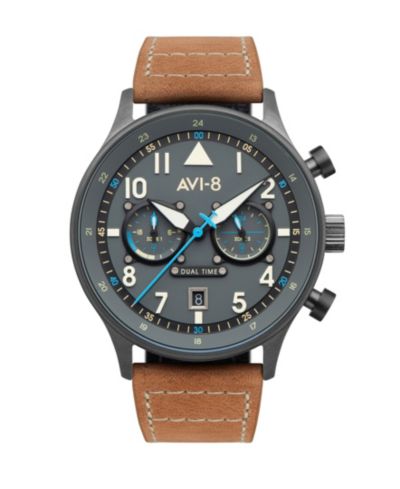 AVI-8 Men's Hawker Hurricane Carey Dual Time Orissa Beige Genuine Leather Strap Watch 43mm