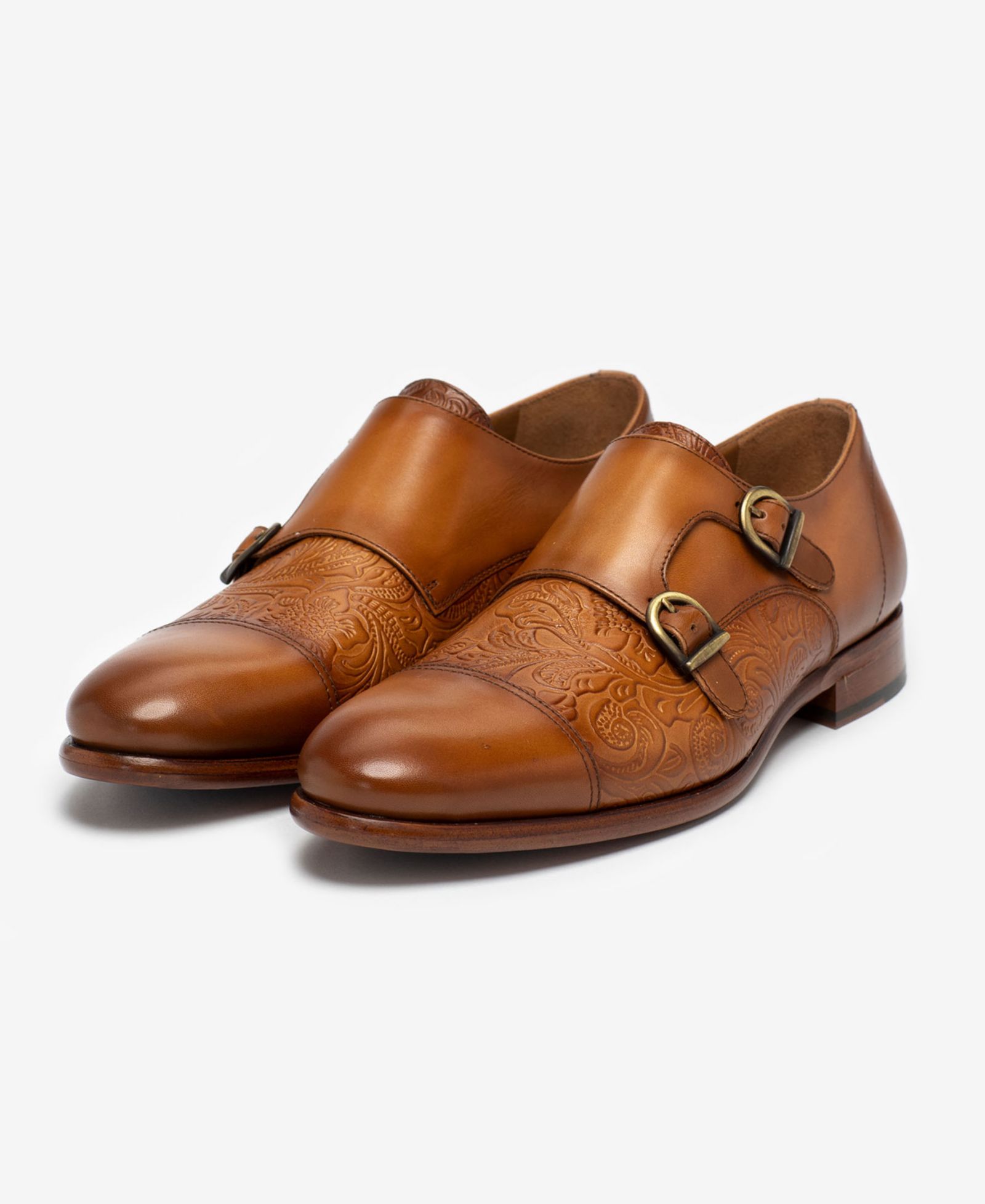 Taft Мужские Lucca Embossed Floral Leather Monk Strap Dress Shoes