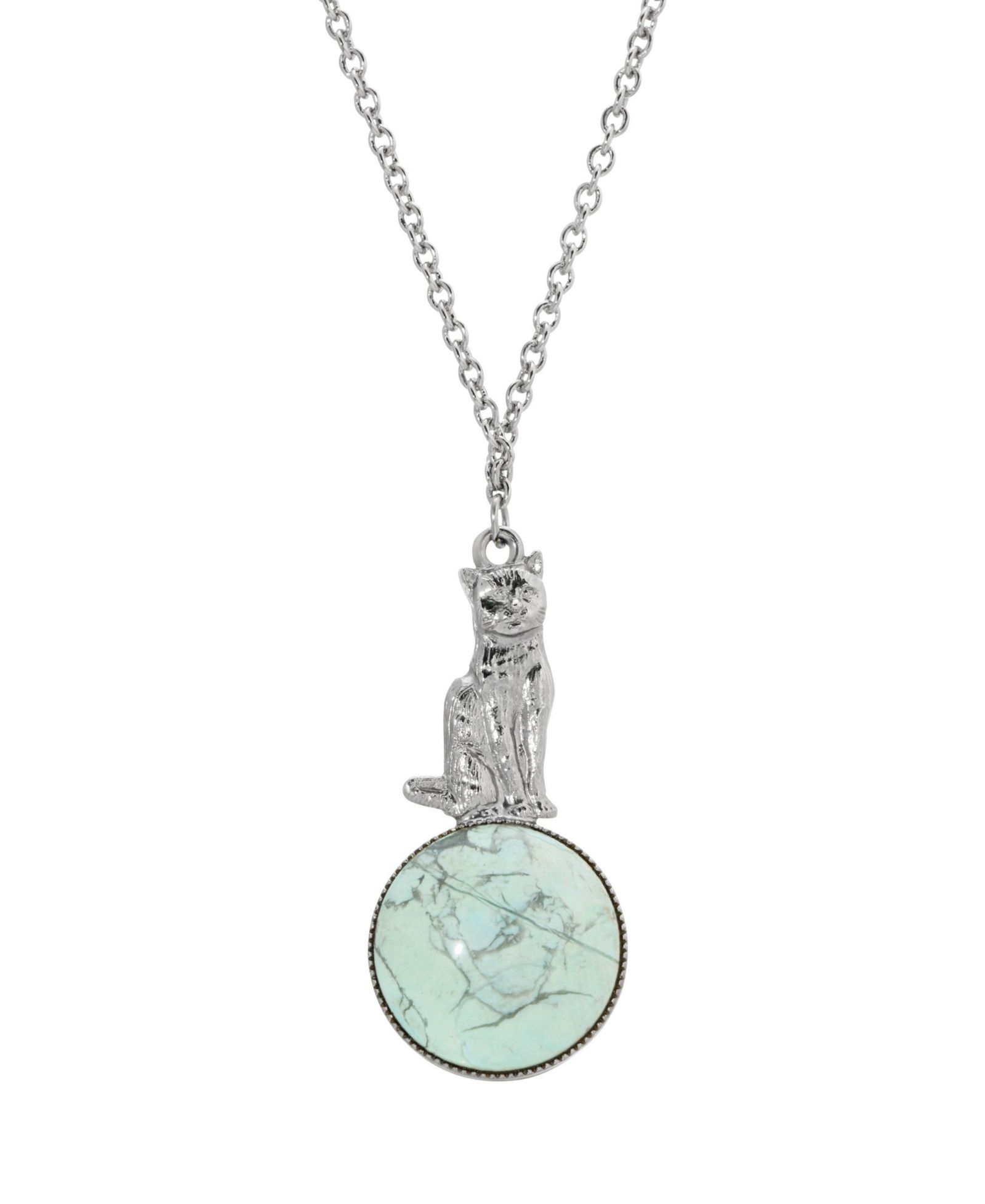 2028 Semi-Precious Stone Cat Pendant Necklace
