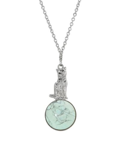 2028 Semi-Precious Stone Cat Pendant Necklace