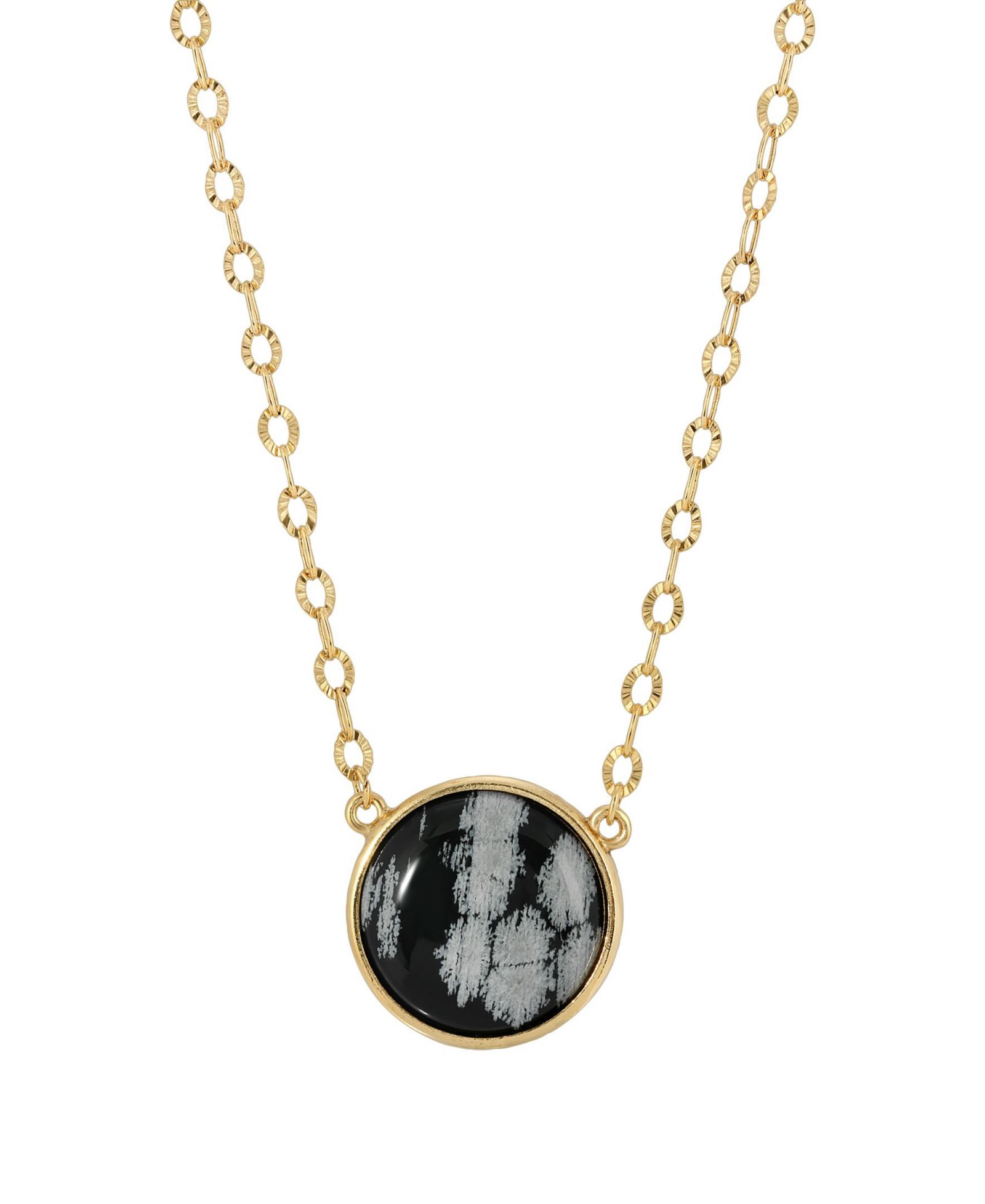 2028 Gold-Tone Snow Flake Obsidian Necklace