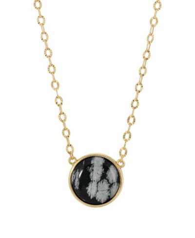 2028 Gold-Tone Snow Flake Obsidian Necklace