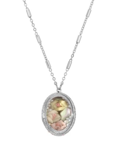 Серебристое овальное многоцветное ожерелье 2028 Flower Rose