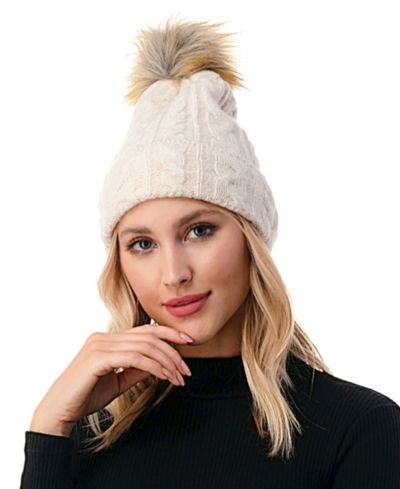 Женская шапка Marcus Adler Cable Knit Faux Fur Pom