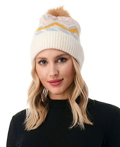 Женская шапка Marcus Adler Chevron Faux Fur Pom Cuff Beanie