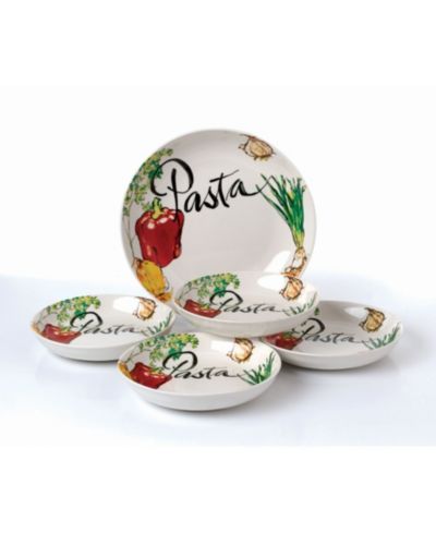 Vegetable Patterned Pasta Bowls, Set of 5
