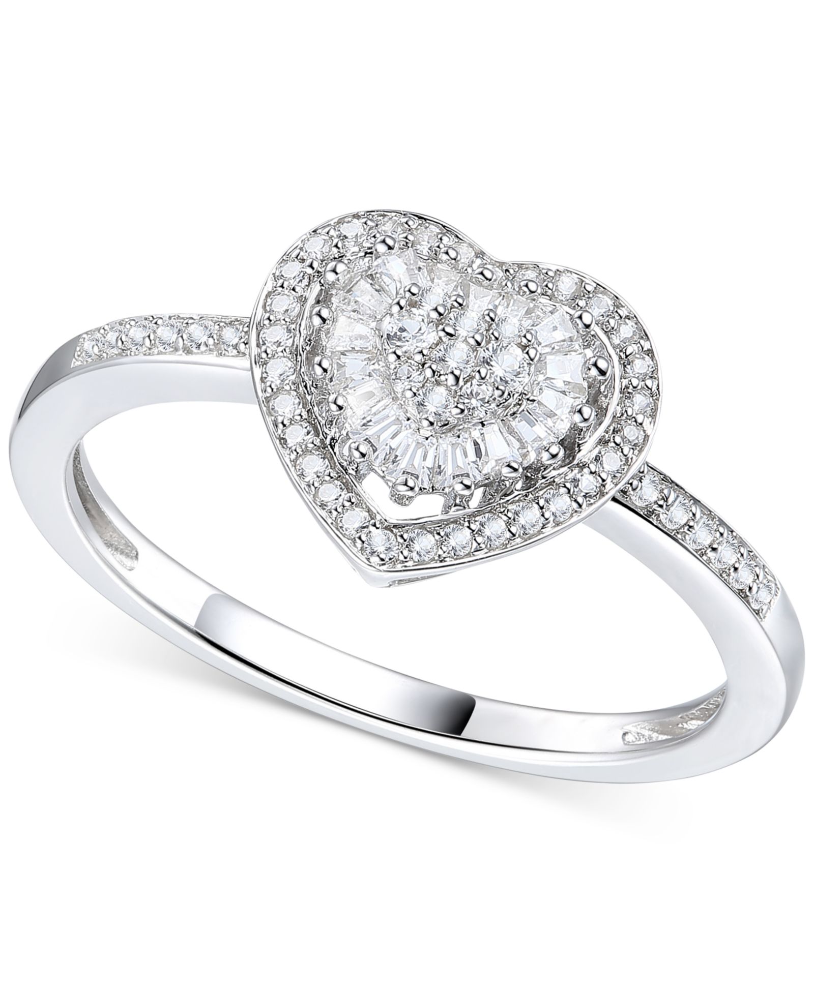 Кольцо с бриллиантовым кластером в форме сердца (1/4 ct. t.w.) из стерлингового серебра
