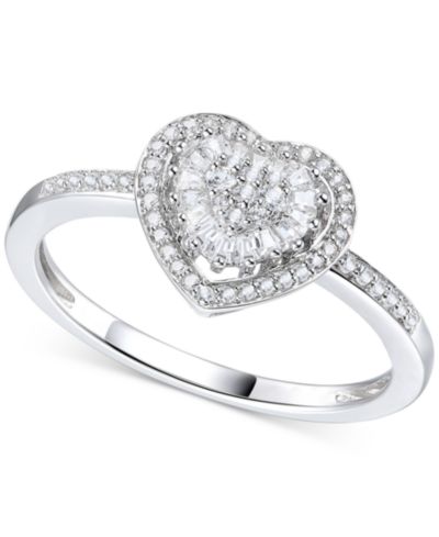 Кольцо с бриллиантовым кластером в форме сердца (1/4 ct. t.w.) из стерлингового серебра