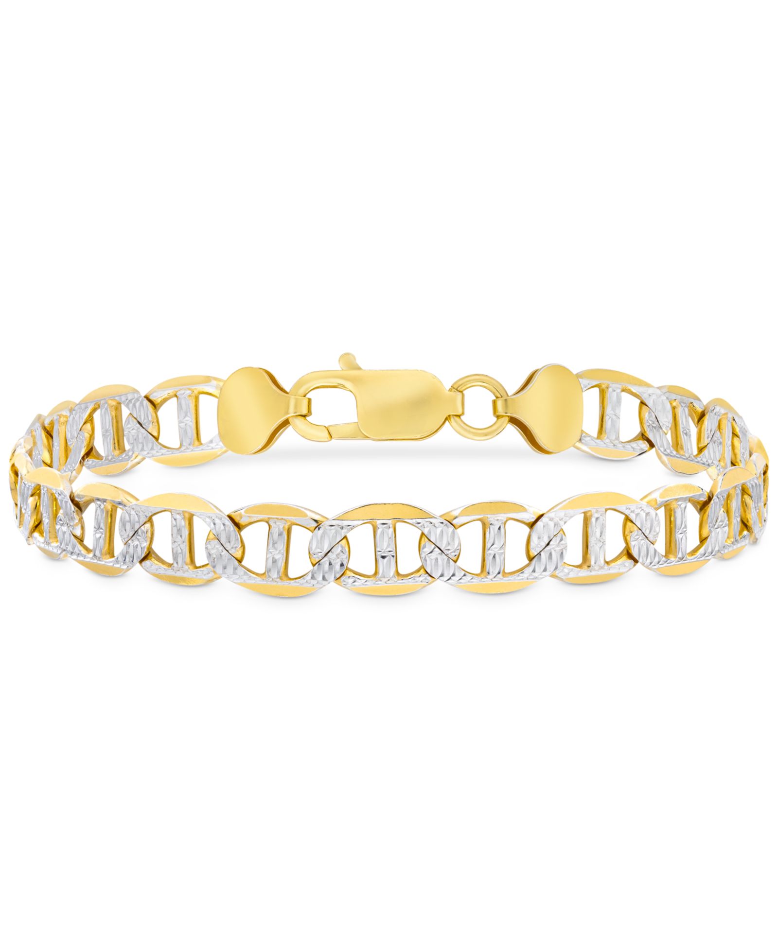 Men's Two-Tone Diamond Cut Mariner Link Bracelet in Sterling Silver & 14k Gold-Plate